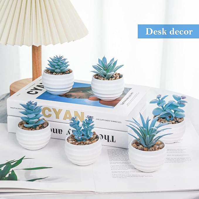 Der Rose 6 Pack Blue Fake Succulents Small Plants - Image 2