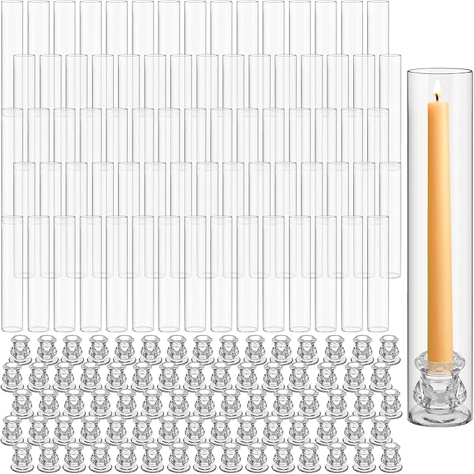 Teenyyou 24 Set Glass Hurricane Candle Holders Candlestick Bulk 12.6", Open by Teenyyou