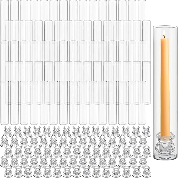 Teenyyou 36 Set Glass Hurricane Candle Holders Candlestick Bulk 12.6", Open by Teenyyou