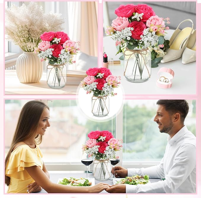 6 Sets Mason Jar Flowers Centerpiece Table Decorations, Artificial Peony Baby's - Image 5