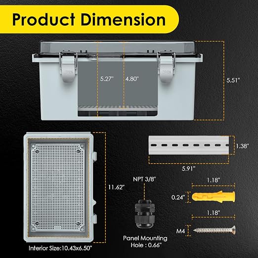 IP67 Outdoor Electrical Junction Box Waterproof 11.4"×7.5"×5.5" | Weatherproof - Image 3