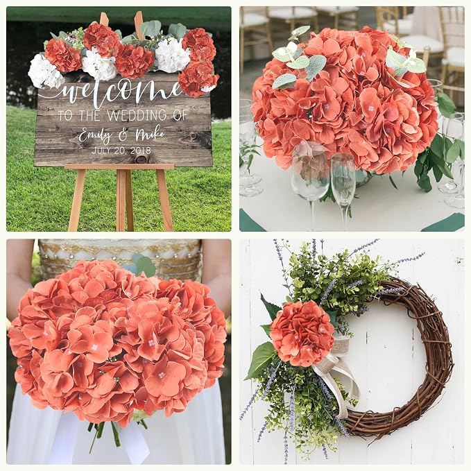 AVIVIHO 65pcs Fake Flowers Burnt Orange Hydrangea Artificial Flowers Bulk Silk - Image 3