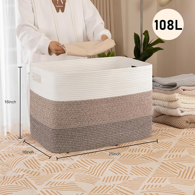 OIAHOMY 108L Extra Large Blanket Basket Dog Toy Basket radient Dark Brown | - Image 2