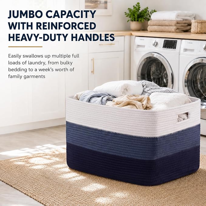 OIAHOMY Blanket Basket Laundry Basket Dog Toy Basket 75L Gradient Blue | Large - Image 6