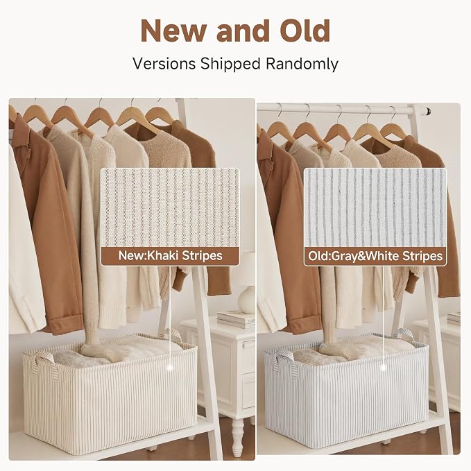 StorageWorks Fabric Storage Bins, Khaki and Beige Stripes, Metal Frame - Image 2