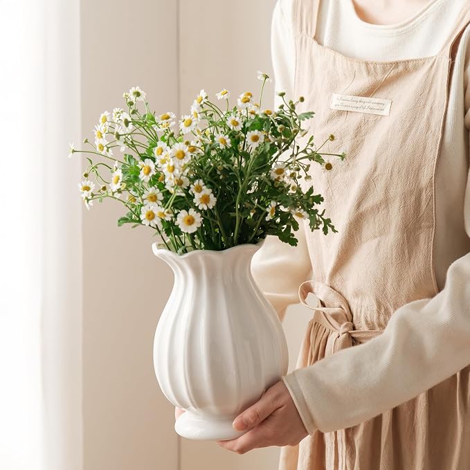 White Ceramic Vase, 7.8 Inch Flower Vase Home Decor Modern Decorative Vases | - Image 5