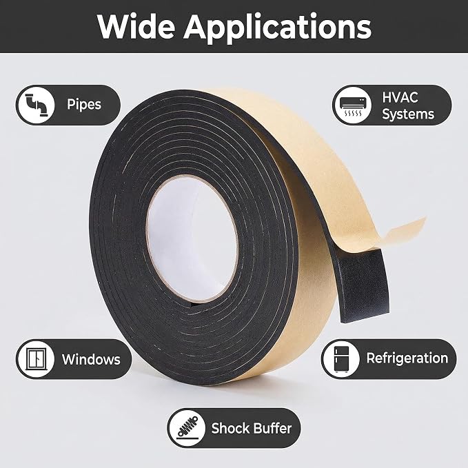 Pipe Insulation Foam Tape, 2 inch x 33 Ft Self Adhesive Insulation Wrap | Foam - Image 4