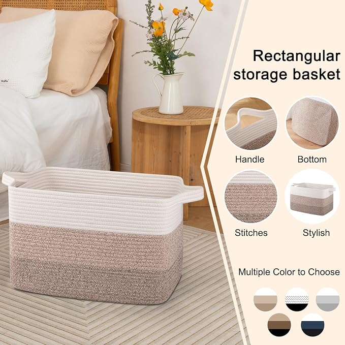 OIAHOMY Woven Blanket Basket Laundry Basket Dog Toy Basket Gradient Brown | - Image 5