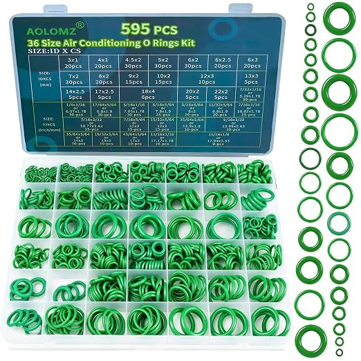 OLOMZ 595PCS O-Ring Kit, 36 Sizes Metric & SAE Green NBR Rubber O Rings by Unknown
