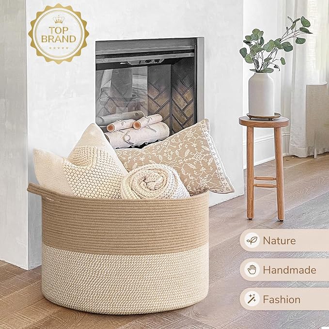 INDRESSME 115L Extra Large Woven Wicker Blanket Basket Living Room | Wicker - Image 7