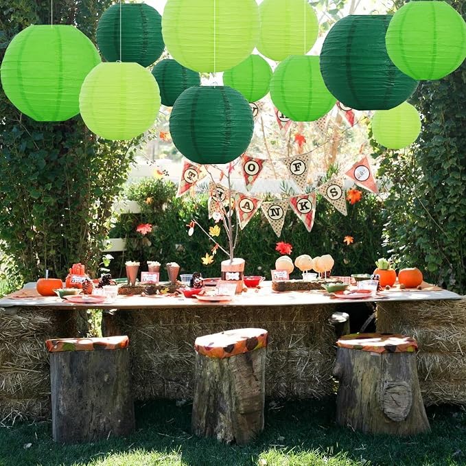 BEISHIDA Green Mix Paper Lanterns 12Pcs 6/8/10/12 Inch Round Chinese Lamp | - Image 4