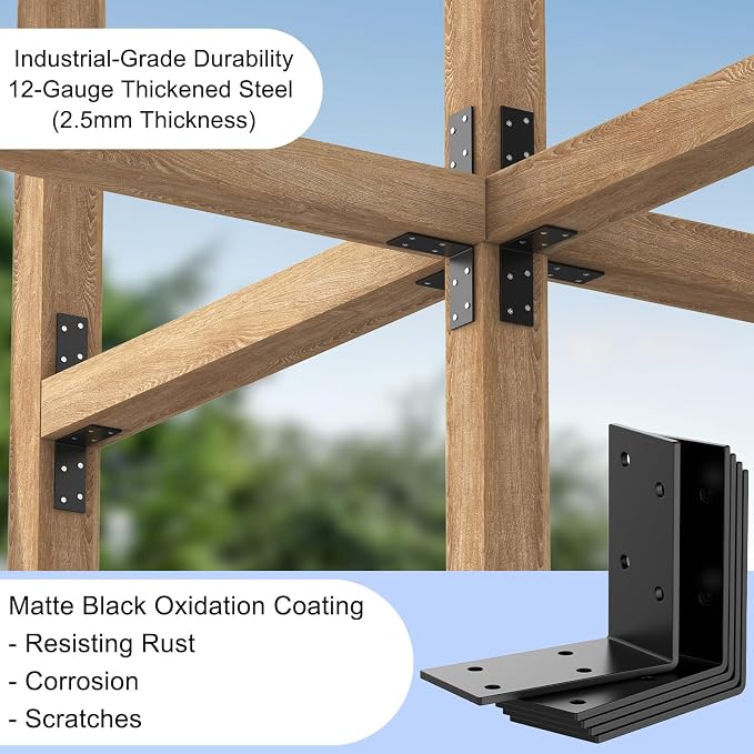 3 Inch Heavy Duty L Brackets for Wood, Galvanized Corner Braces, and posts; - Image 4