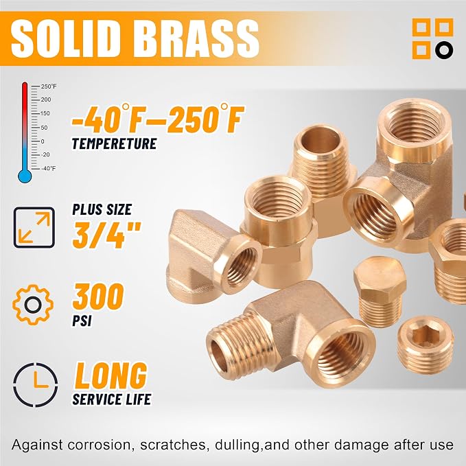 262PCS Brass Pipe Fittings Kit, 1/8" 1/4" 3/8" 1/2" 3/4" NPT | 156 + 106Pcs - Image 3