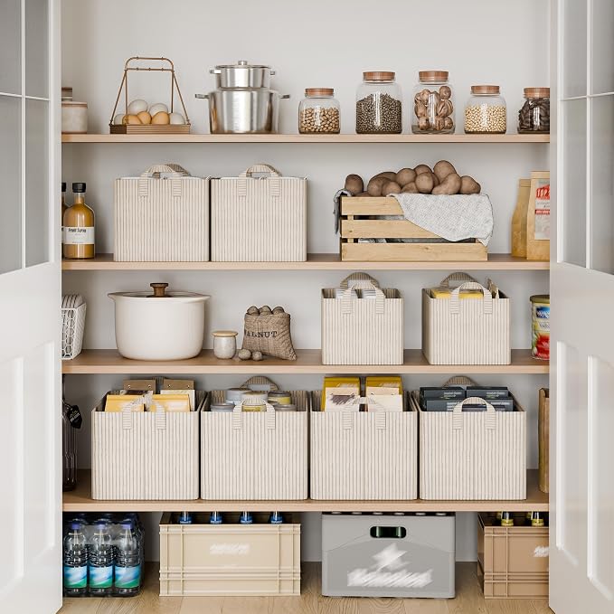 StorageWorks Closet Storage Bins, Khaki and Beige Stripes, - Image 3