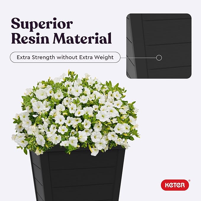 Keter Set of 2 Resin Modern Outdoor 22 Inch Tall Large Flower Pots, Tapered - Image 6