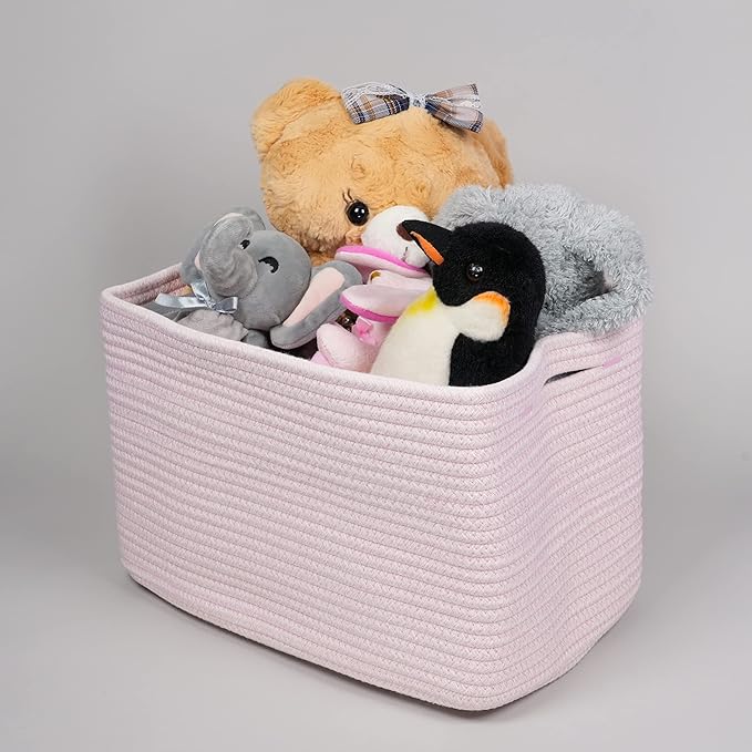 XUANGUO Woven Cotton Rope Storage Baskets 15x10x9.3" 3 Pack Light Pink | - Image 5