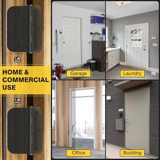 KOLET Ball Bearing Door Hinges, 3.5 Inches, 5/8" Radius, Matte Black, 3 Pack | - Image 7