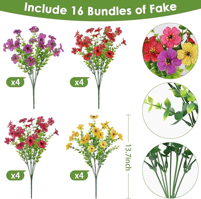16PCS UV Resistant Artificial Flowers - Image 2