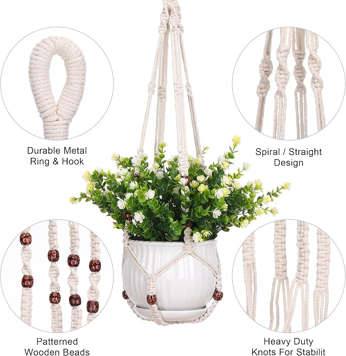 YIBOT 3 Pack Macrame Plant Hangers Hanging Planters - Image 3