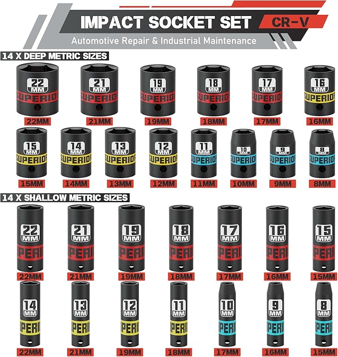50 Piece 3/8" Drive Impact Socket Set, SAE and Metric, Deep & Shallow Sockets - Image 2