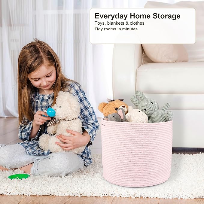 XUANGUO Cotton Rope Basket For Girls Kids 16”X14” pink | Baby Laundry Baskets - Image 6