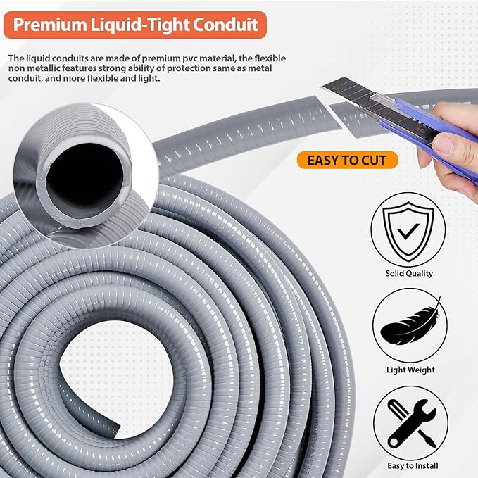 Liquid-Tight Conduit Kit 1/2inch 25ft w/UL Certification | Flexible Non - Image 3