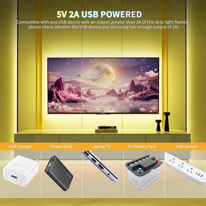 PAUTIX 5V USB RGB COB LED Strip Light 4.92ft/1.5m Color Changing Strip Lights - Image 6