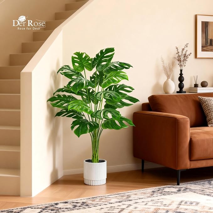 Der Rose 44" Artificial Plants Indoor, Monstera Floor Plant in White Pot | - Image 7