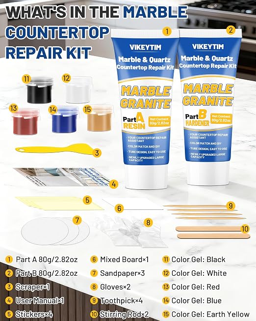 Tile, Marble and Granite Repair Kit, Fix Holes Dents Defects | 160g/5.64oz - Image 8