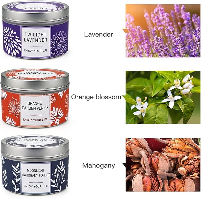 Scented Candle Gift Set for Women, 3 Pack Large Soy Wax Candles in Tins - Image 2