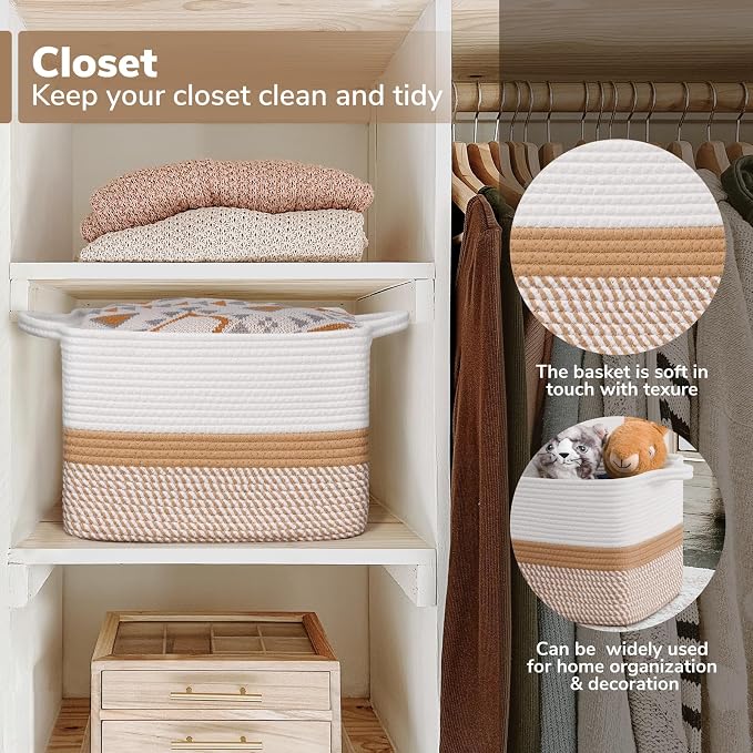 Goodpick Woven Storage Basket for Shelves, Cotton Rope Baskets for Kids Toys & - Image 5