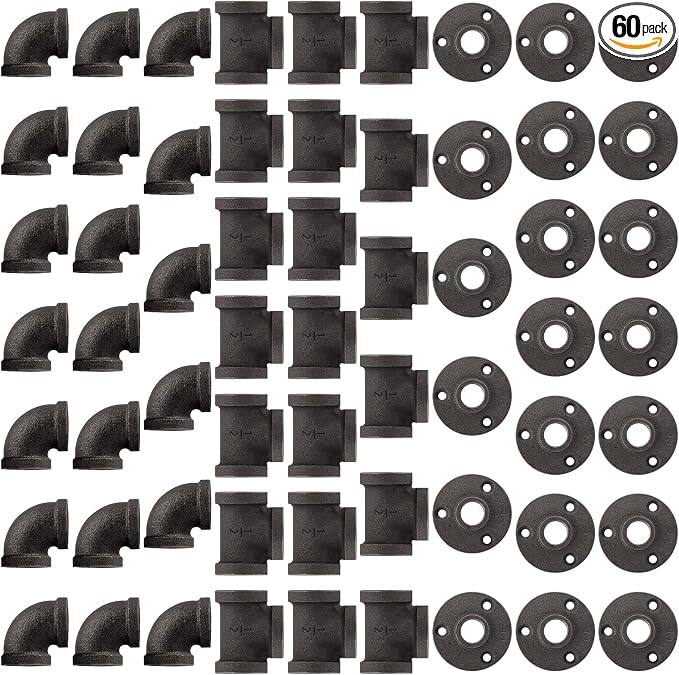 60 Pack 1/2 Inch Cast Iron Pipe Fittings by NIUBIDINDUSTRIALFURNITUR
