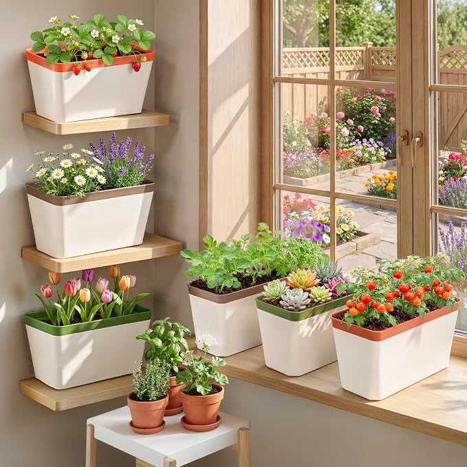 OurWarm Self Watering Pots for Indoor Plants, 6 Pack 10.5 Inch Plastic Window - Image 6