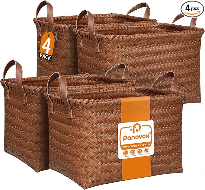 Wicker Storage Baskets, 4 Pack Woven Baskets by Panovox
