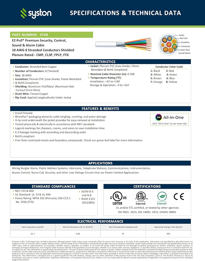 SYSTON 18/8 Fire Security Burglar Station Sound Alarm Control Cable Wire - Image 2