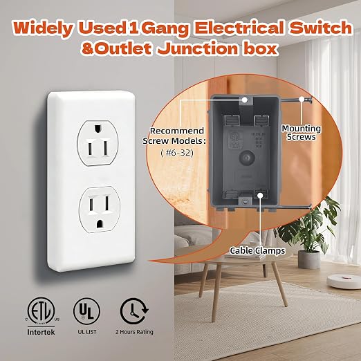 12PACK 18 Cu. in 1 Gang Electrical Box, PVC New Work Outlet Box, Single Gang - Image 6