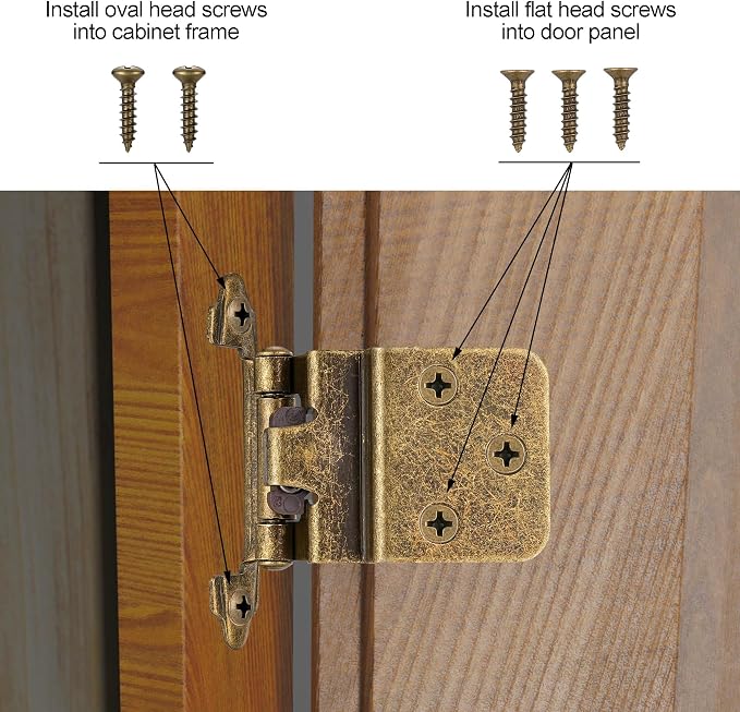 Antique Brass Cabinet Hinges, 3/8” Inset, 10 Pack | - Image 5