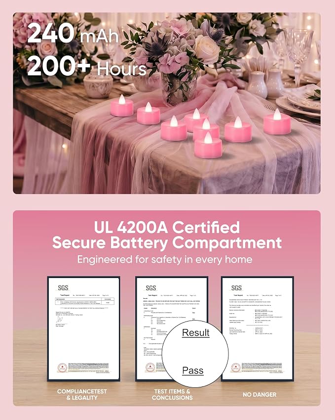 Homemory 12-Pack Pink Flameless Battery Tealight Candles, 200+ Hours | - Image 3