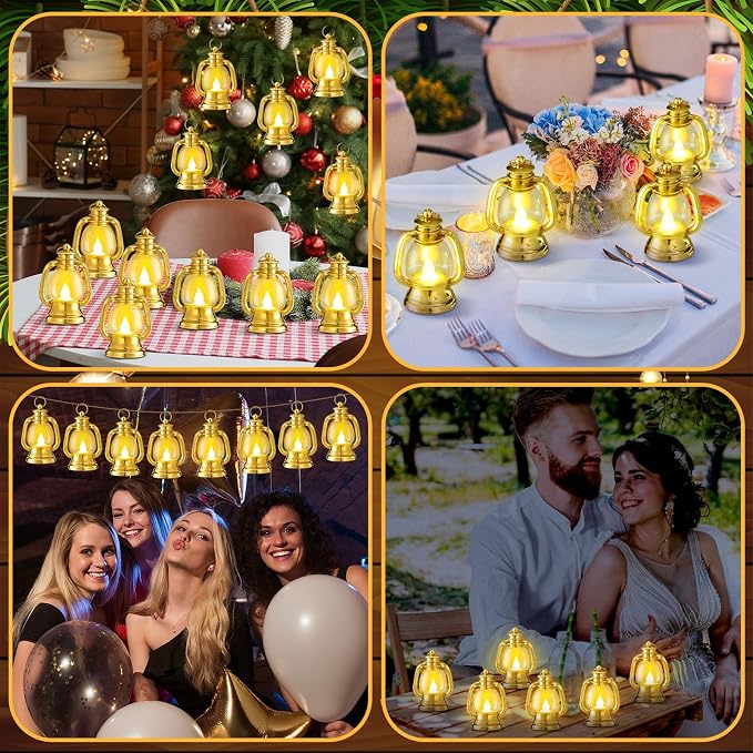 Ferraycle 12 Pcs Mini Lanterns 4 Inch Gold Lamp Table Decor | Western Cowboy - Image 5
