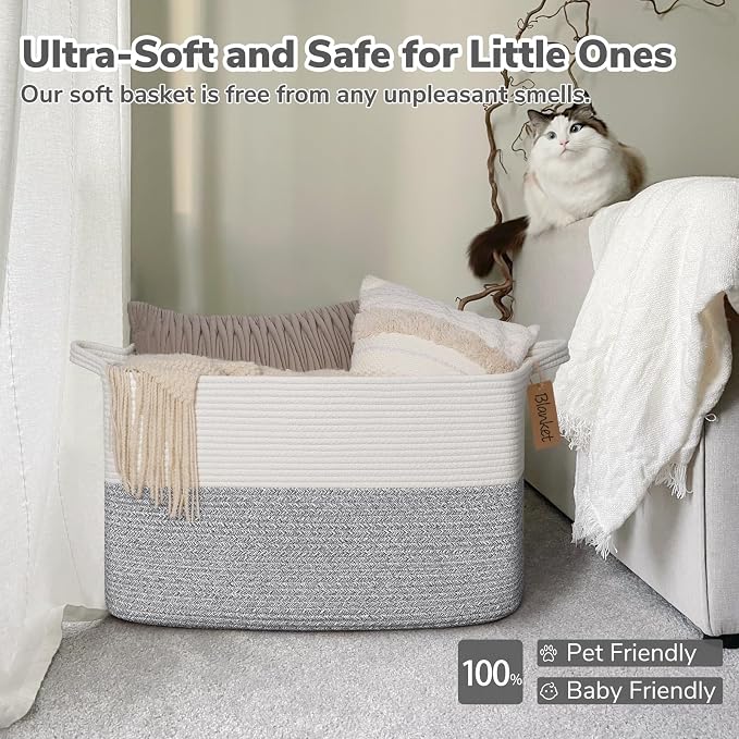 Goodpick 75L Extra Large Woven Rope Blanket Basket, Light Gray | 22" × 17" × - Image 5