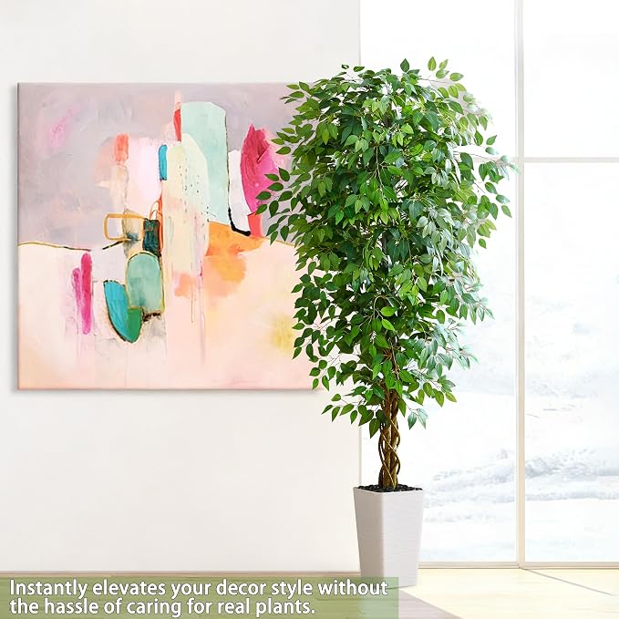 7FT Artificial Ficus Tree, 84 Inch Realistic Faux Silk Ficus Floor Plant - Image 6