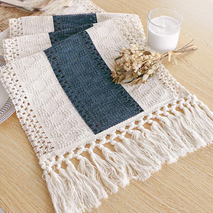 Boho Table Runner for Home Decor 12x108 Blue Fall Rustic Decorations | 108 by FEXIA