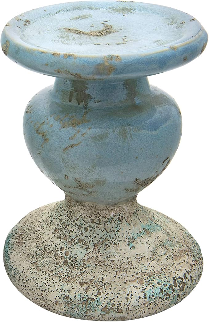 Creative Co-Op Large Distressed Blue Terracotta Pillar Candle Holder, 5.5" W x - Image 7