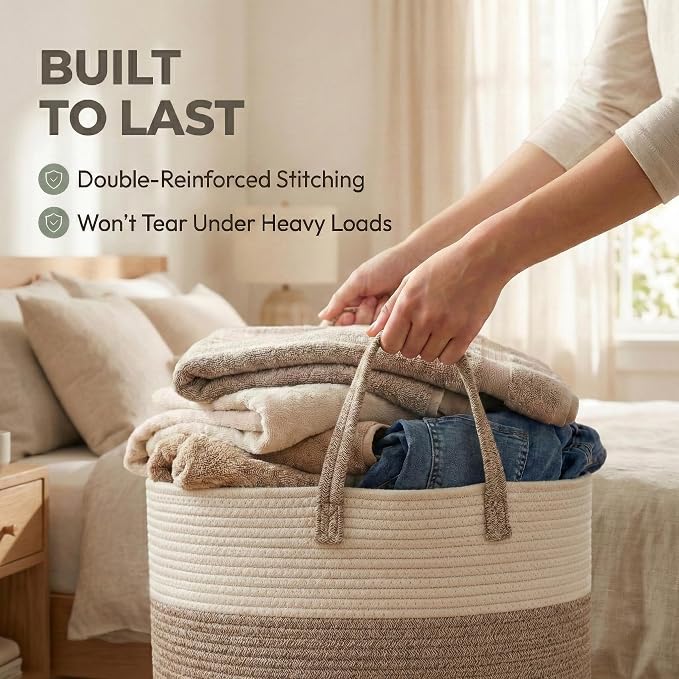 JMvicyroam 65L Extra Large Machine Washable Cotton Rope Blanket Basket | - Image 6