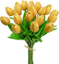 Mandy's 20pcs Artificial Gold Tulips | 13.5 Inch Lifelike PU Tulips Faux Floral by Mandys
