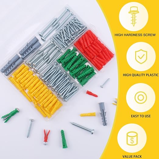 JEGONFRI 208PCS Drywall Anchors & Screws Kit, 4 Sizes, Wall Anchors | Versatile - Image 3