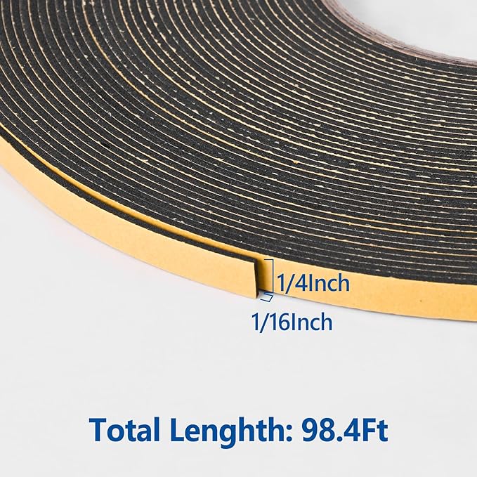 Self Adhesive Foam Tape Weatherstrip 1/4in x 1/16in x 98.4Ft High Density Foam - Image 2