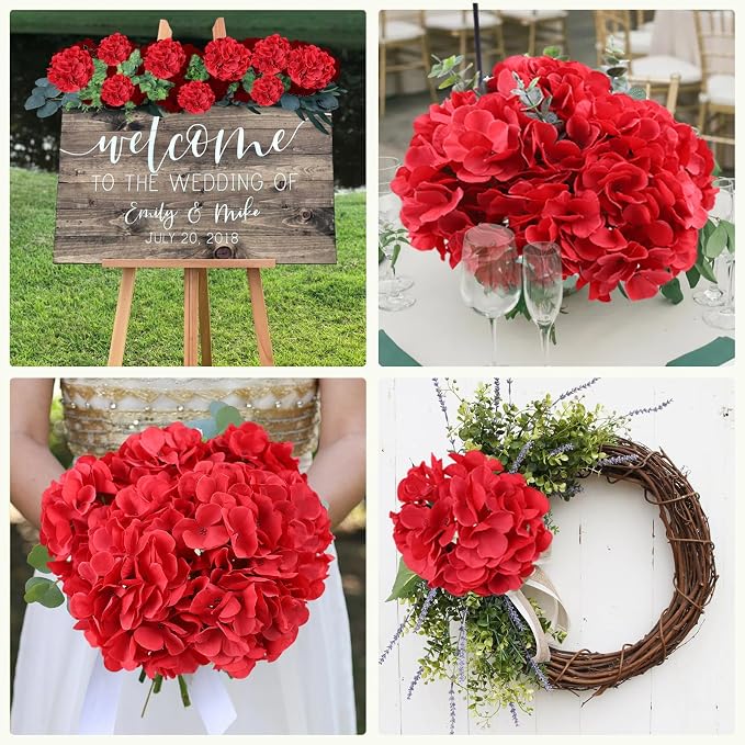 AVIVIHO Fake Flowers 65pcs Red Hydrangea Artificial Flowers Bulk Silk Flowers - Image 3