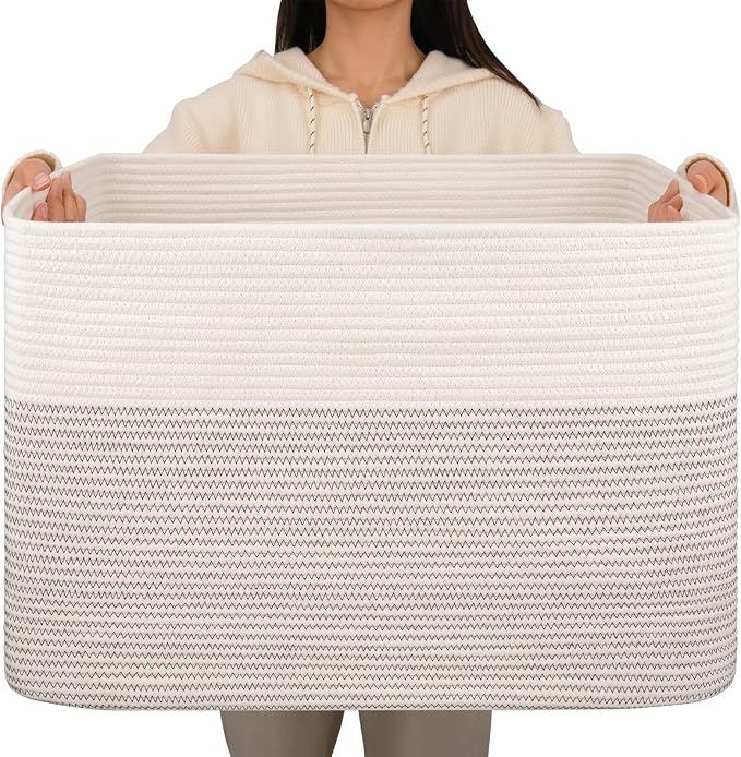 OIAHOMY 108L Extra Large Blanket Basket Dog Toy Basket Black/White | Rectangle by MasterofSpaceOptimization