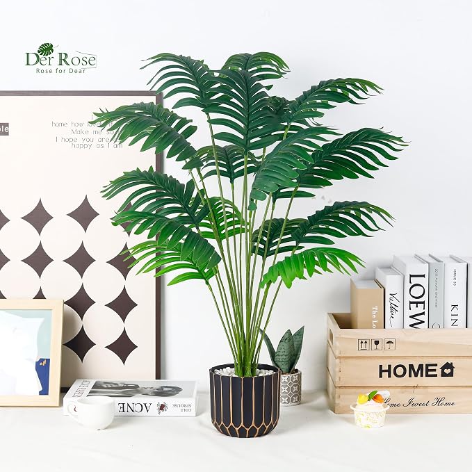 Der Rose 2 Pack 28" Fake Plants, Faux Palm and Monstera - Image 2
